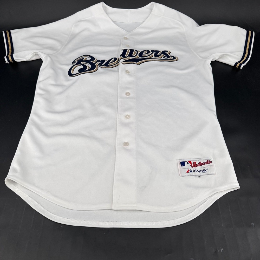 Majestic Milwaukee Brewers Authentic Jersey Mens 48 White MLB Baseball 6200